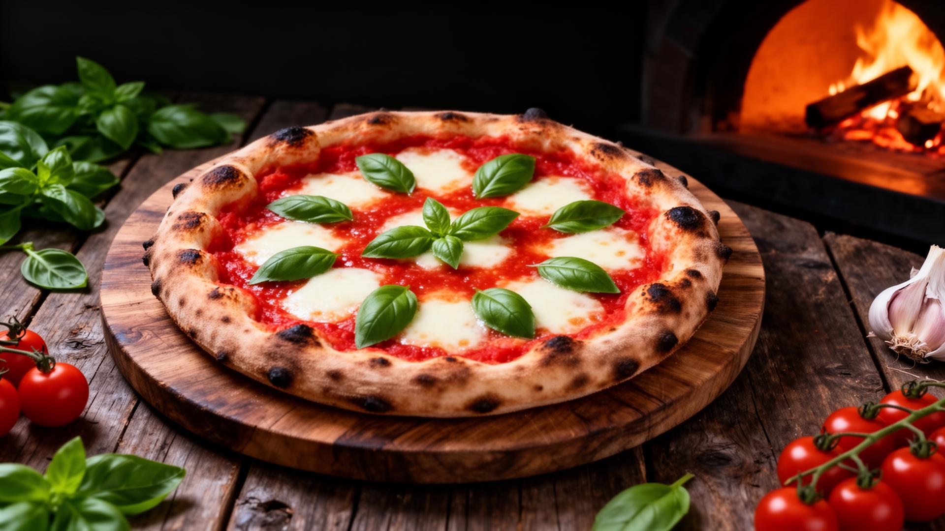 Pizza Margherita artesanal em forno a lenha